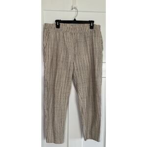 Eileen Fisher Organic Cotton Striped Pants Elastic‎ Black Tan Size MED